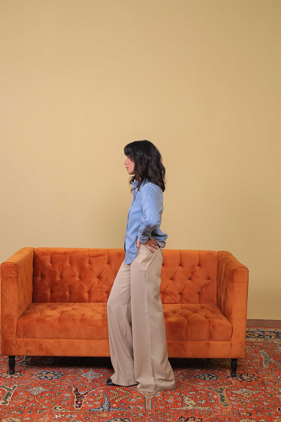 Beige Relaxed Flared Pants
