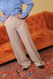 Beige Relaxed Flared Pants