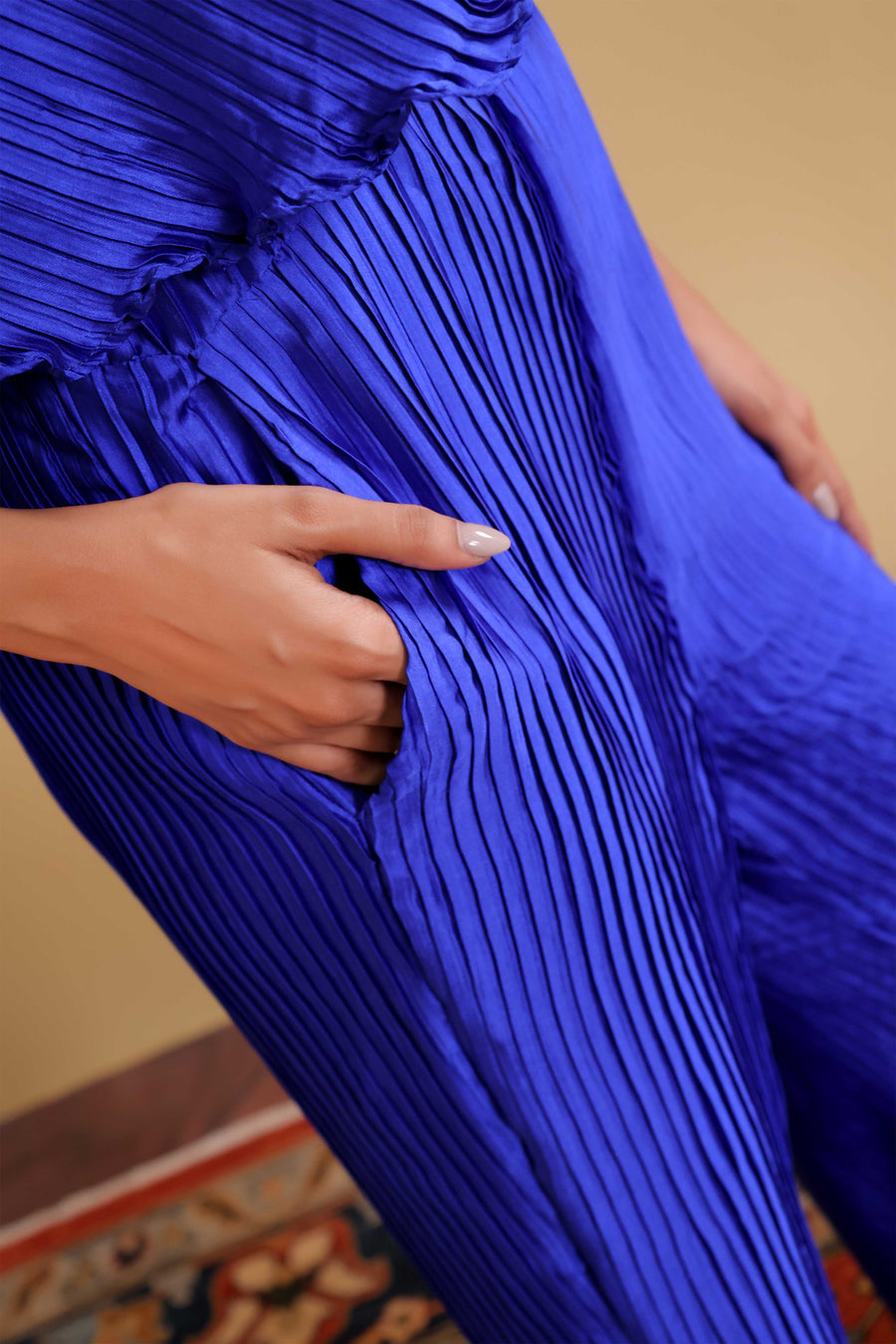 Electric Sapphire Pleated Jumpsuit