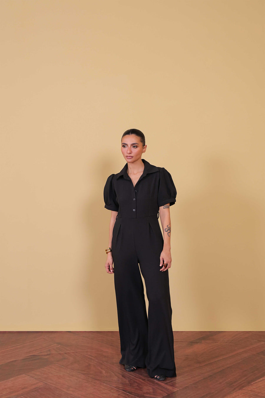 Black Half Sleeve Jumpsuit
