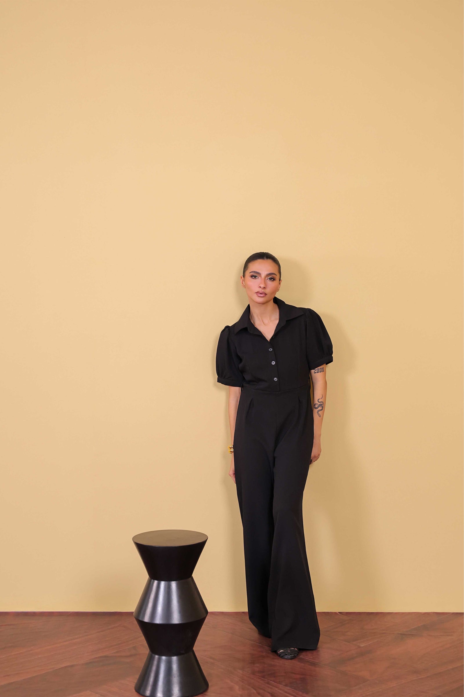 Black Half Sleeve Jumpsuit