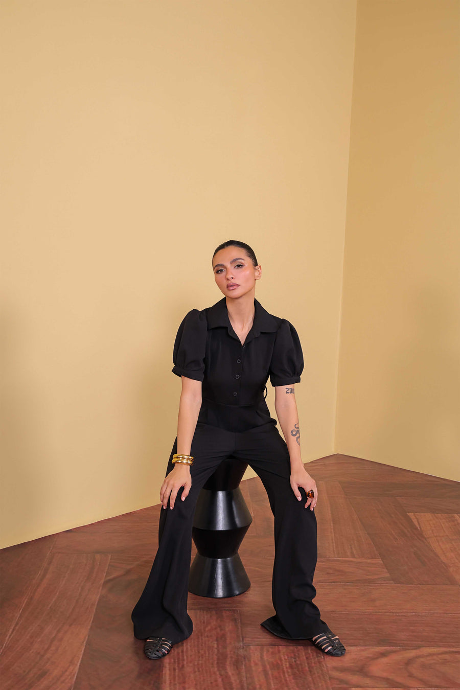 Black Half Sleeve Jumpsuit
