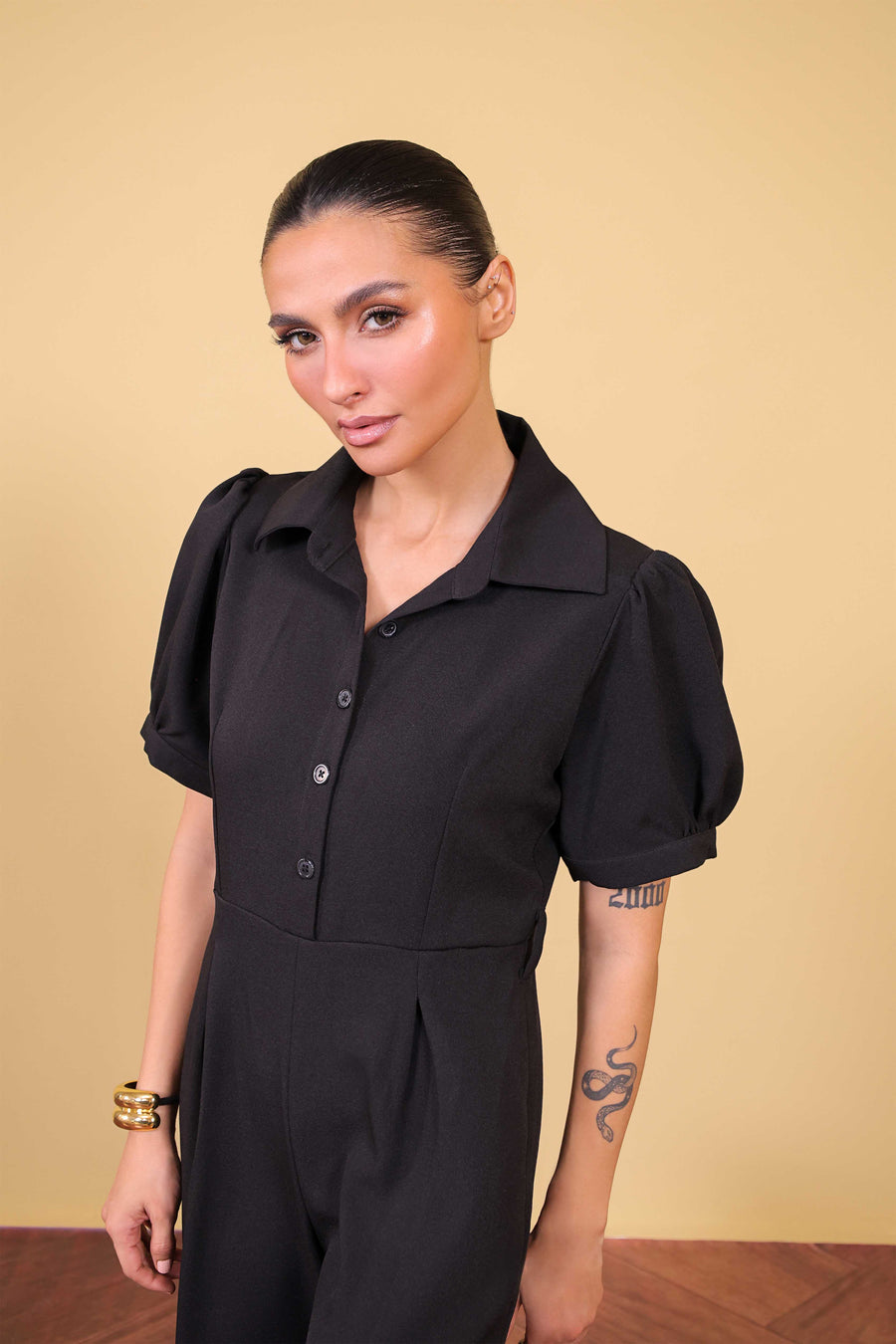 Black Half Sleeve Jumpsuit