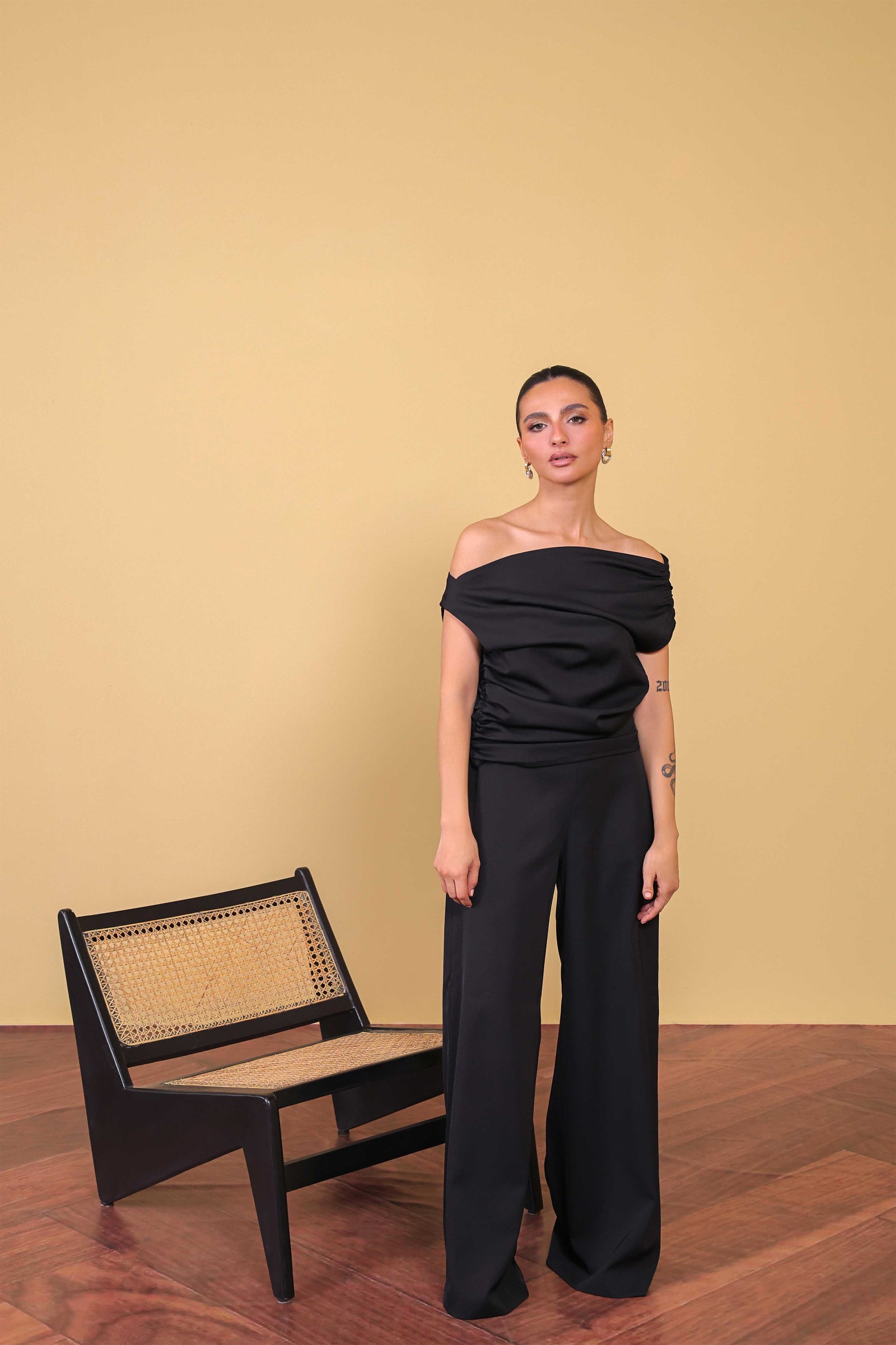 Black Asymmetric Draped Top