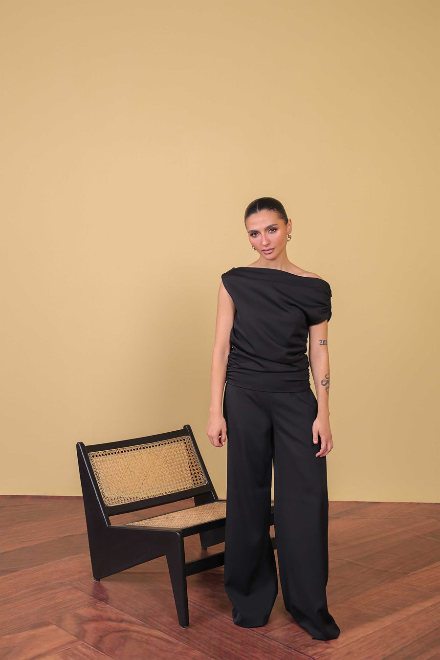 Black Asymmetric Draped Top