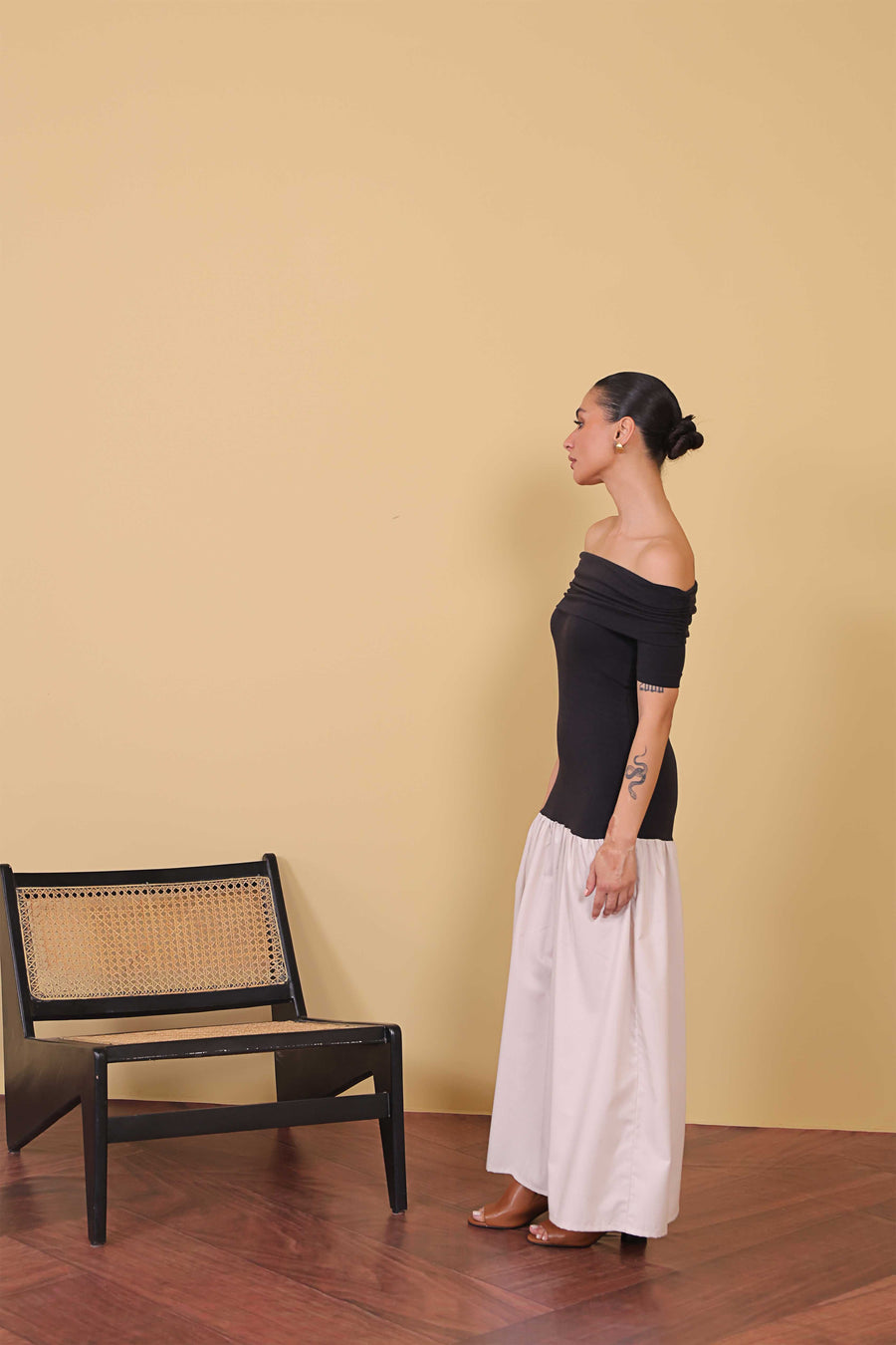 Off-Shoulder Contrast Maxi