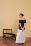 Off-Shoulder Contrast Maxi Dress