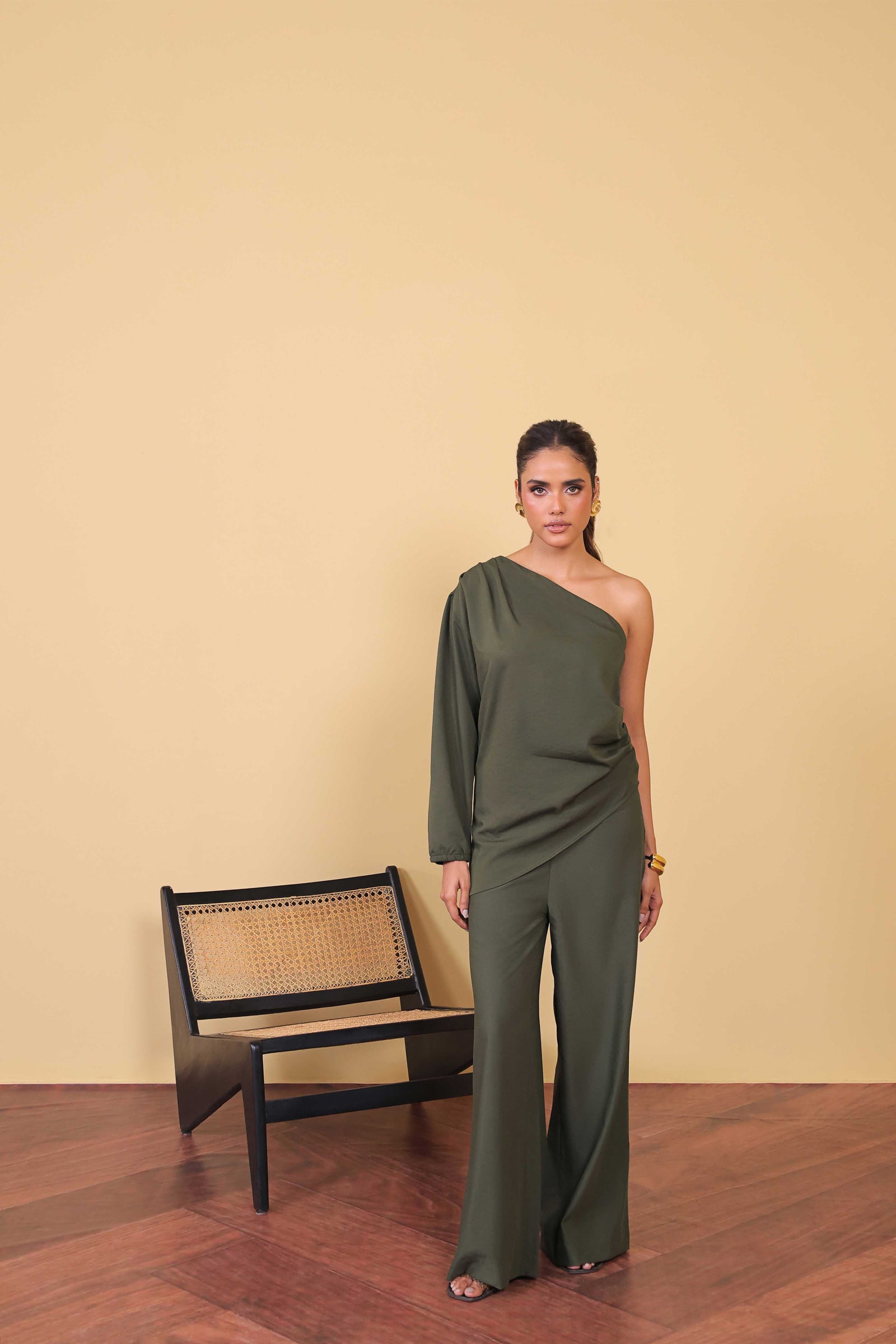 Draped Olive Statement Top