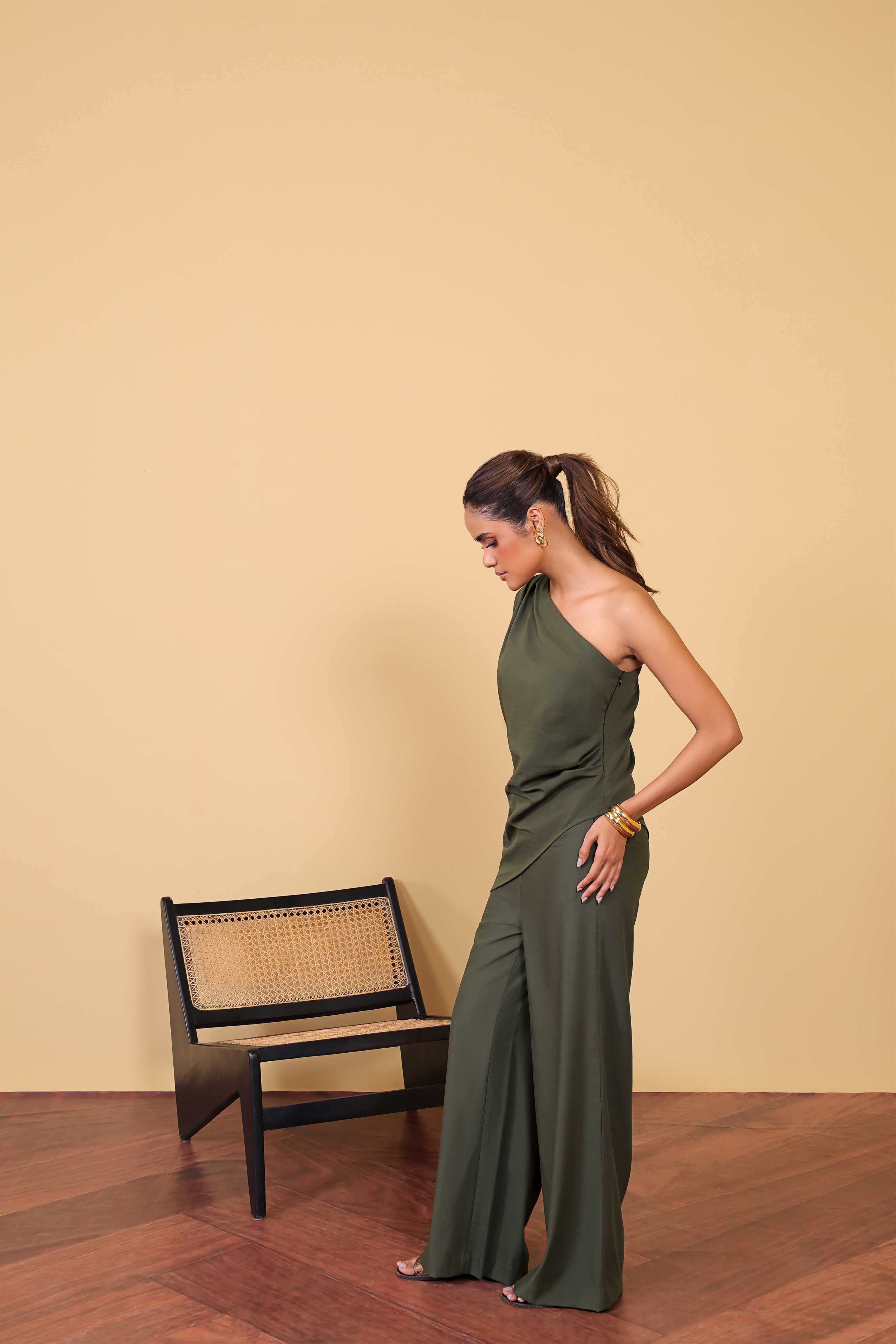 Draped Olive Statement Top