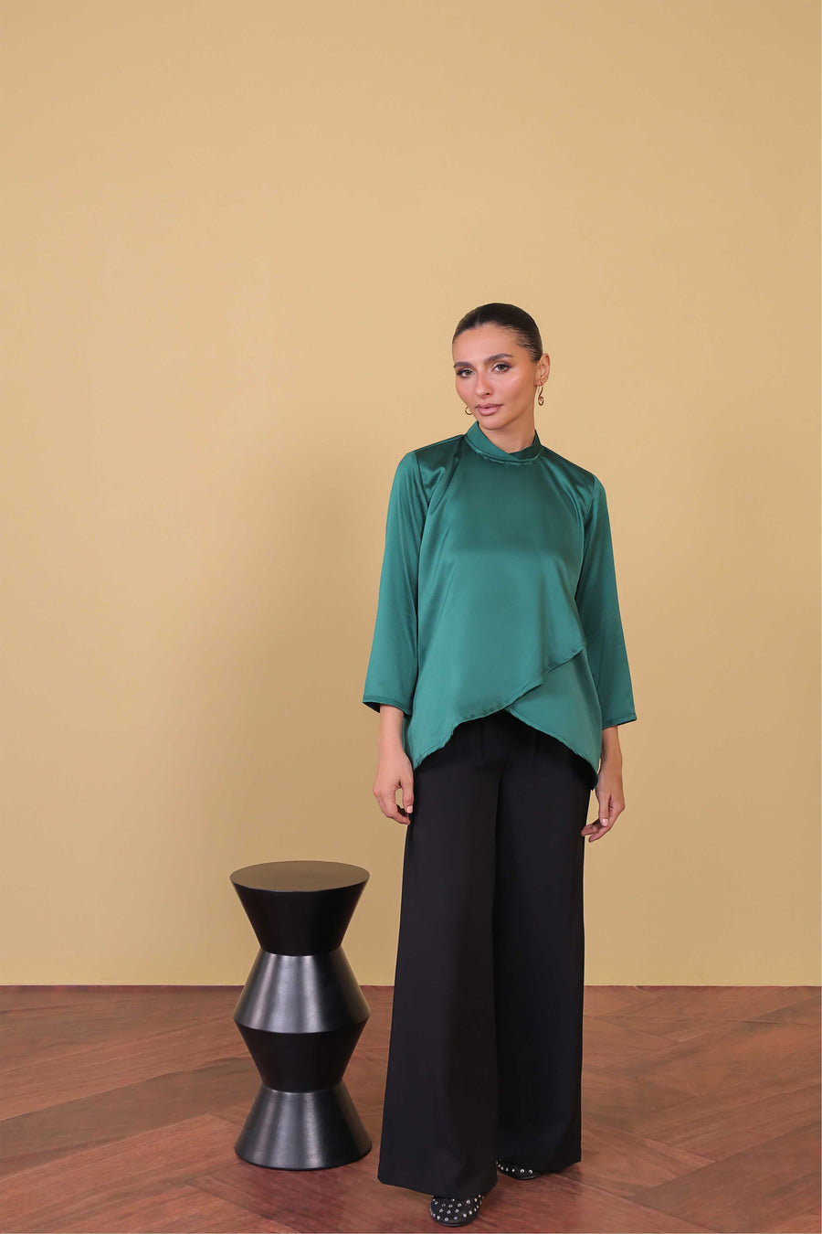 Teal Green Overlapping Blouse