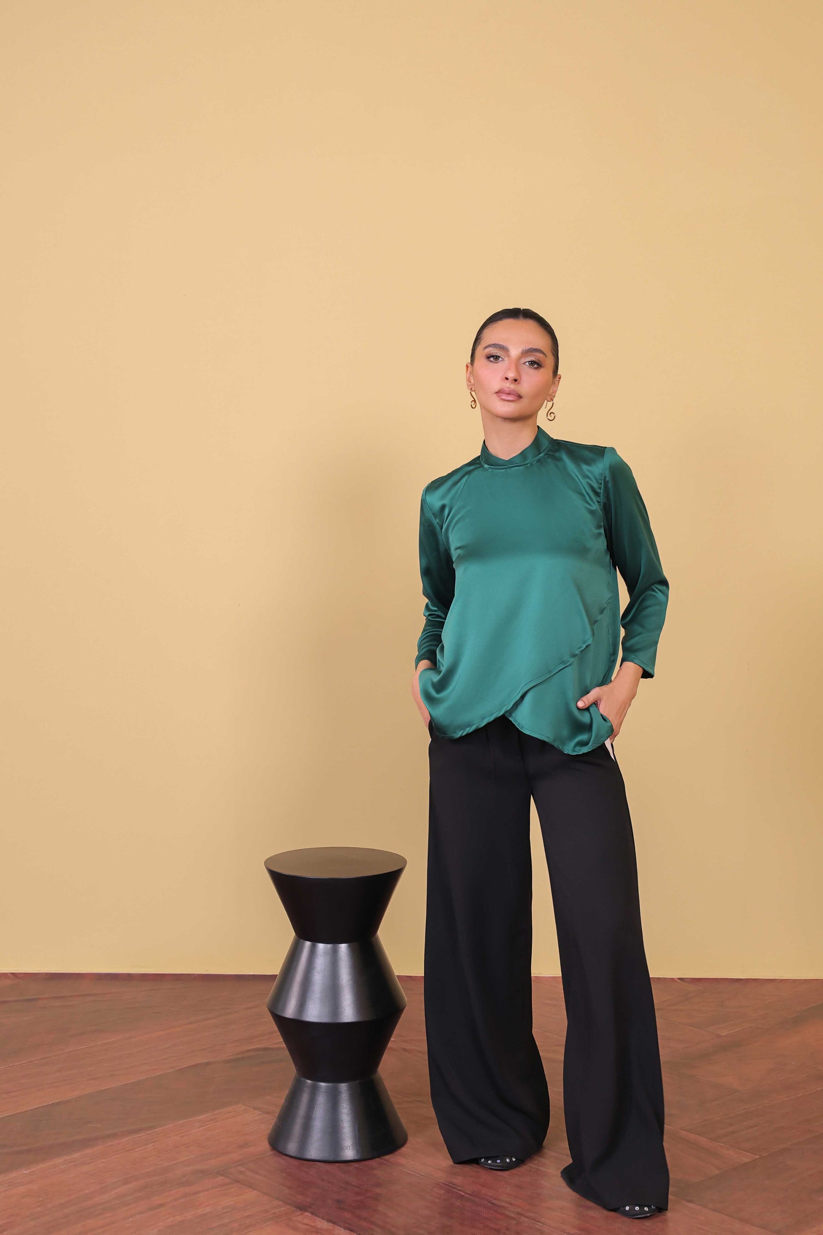 Teal Green Overlapping Blouse