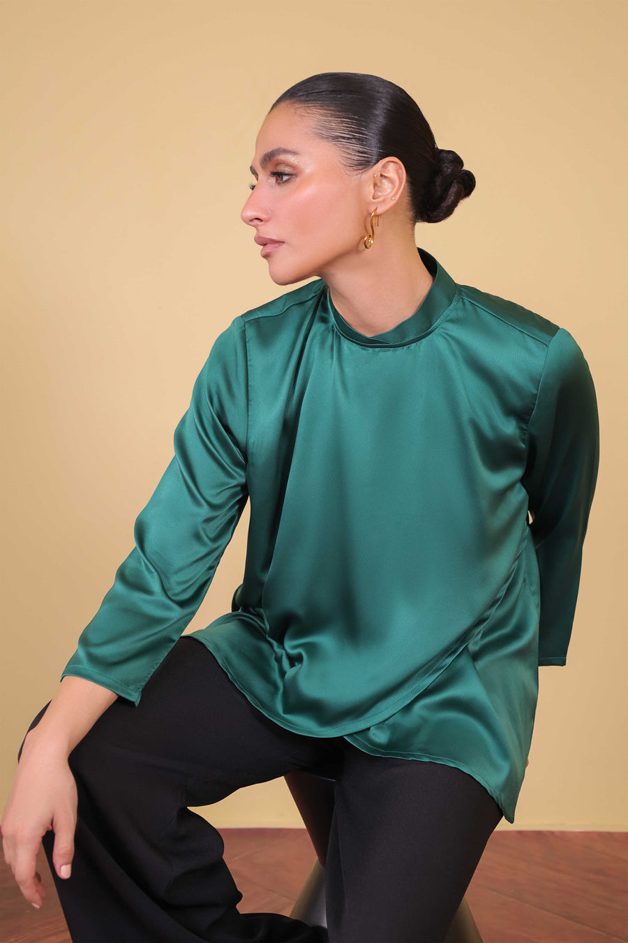 Teal Green Overlapping Blouse