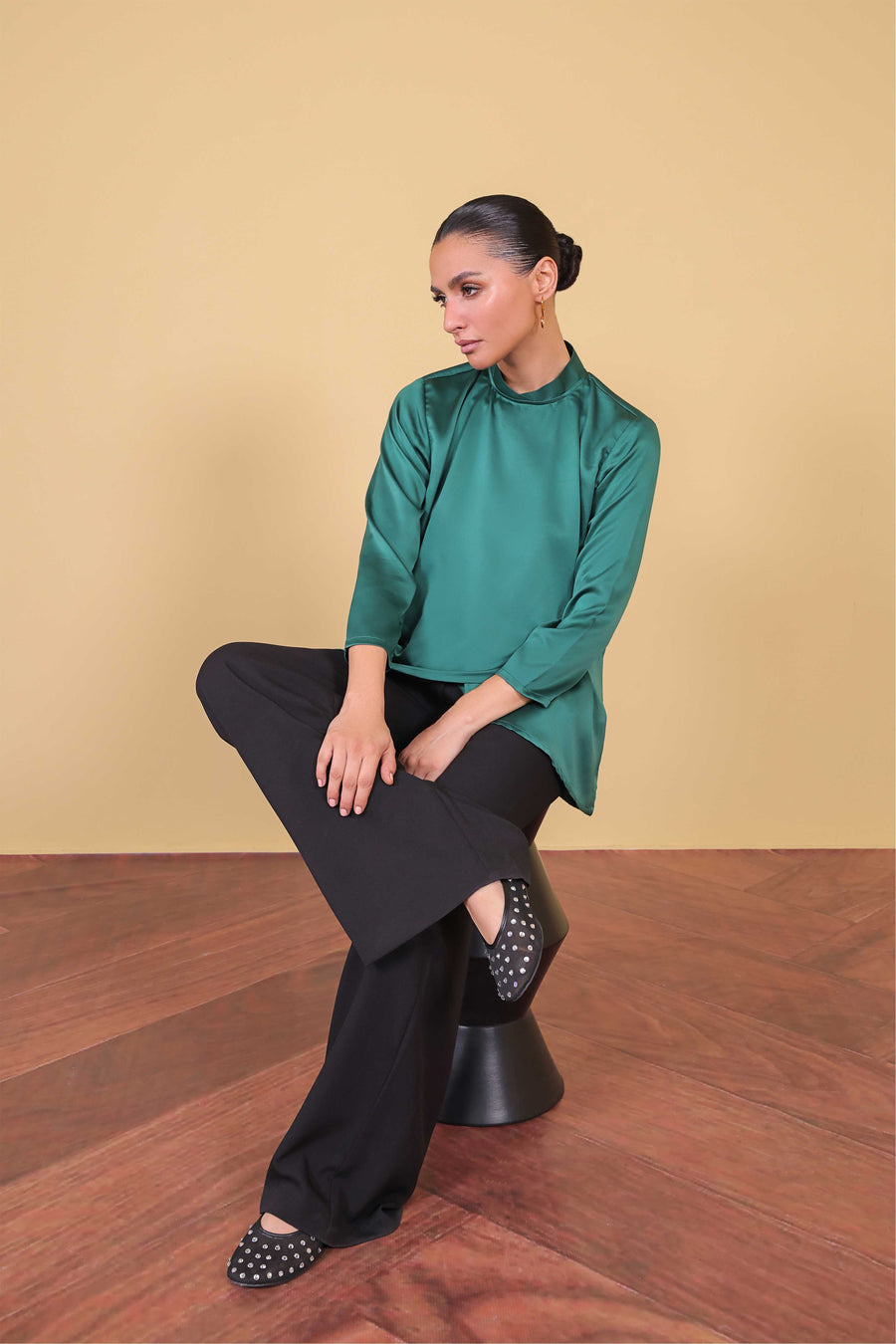 Teal Green Overlapping Blouse