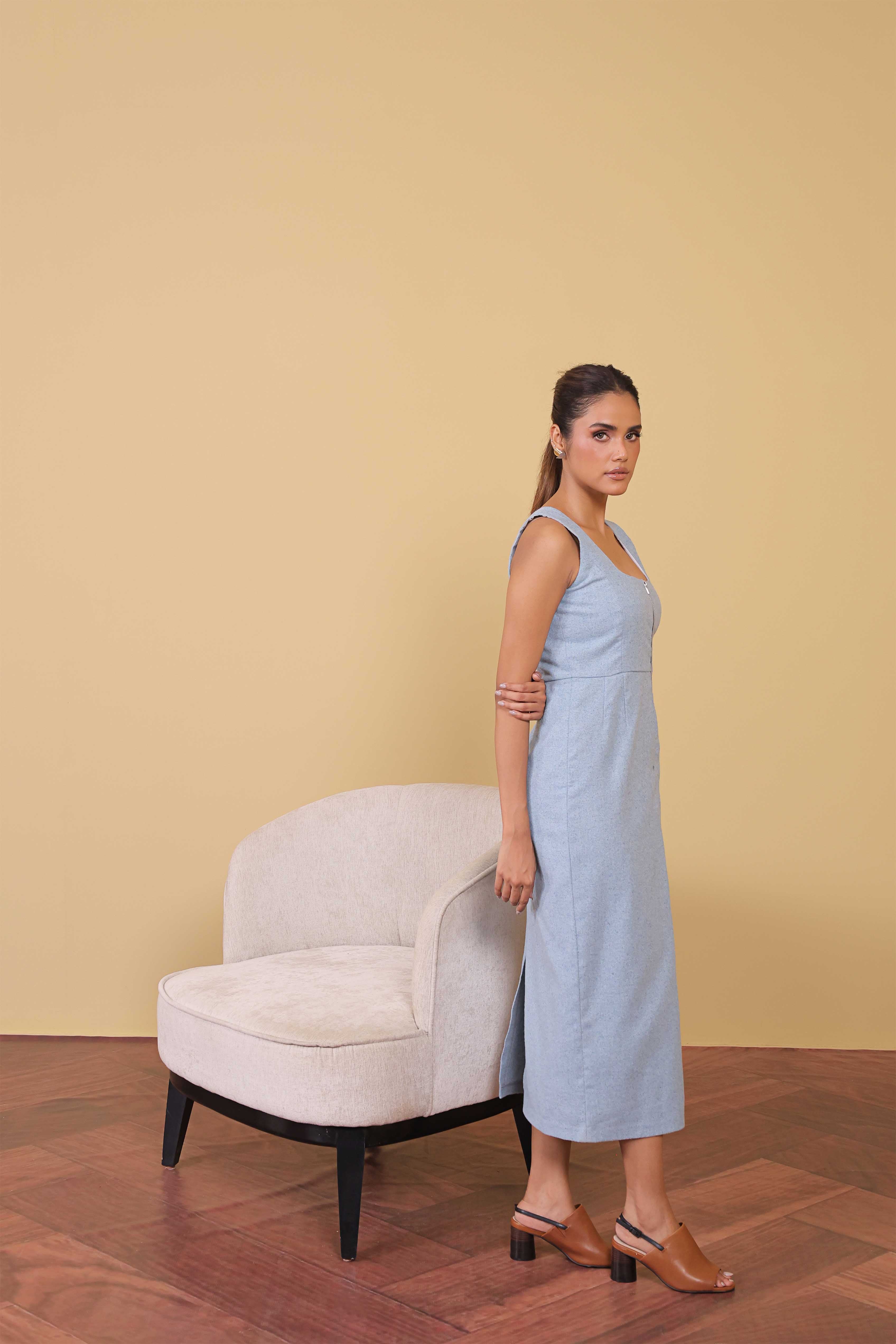 Powder Blue Zip Front Dress