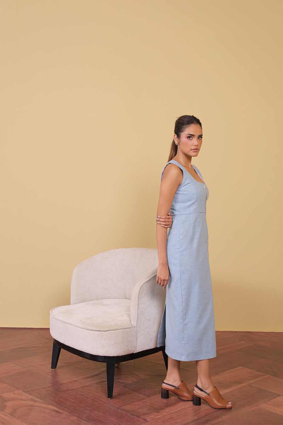 Powder Blue Zip Front Dress