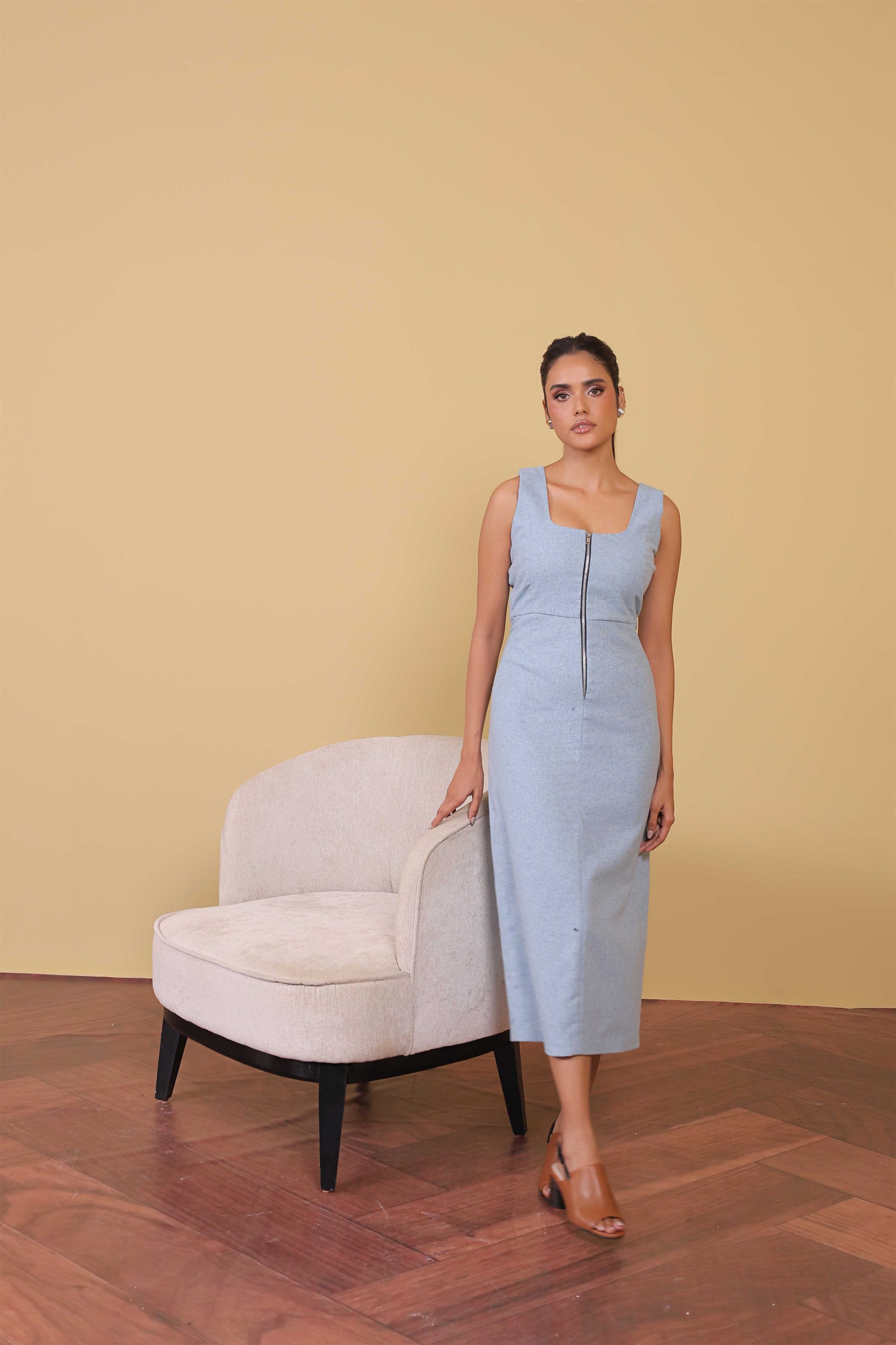 Powder Blue Zip Front Dress