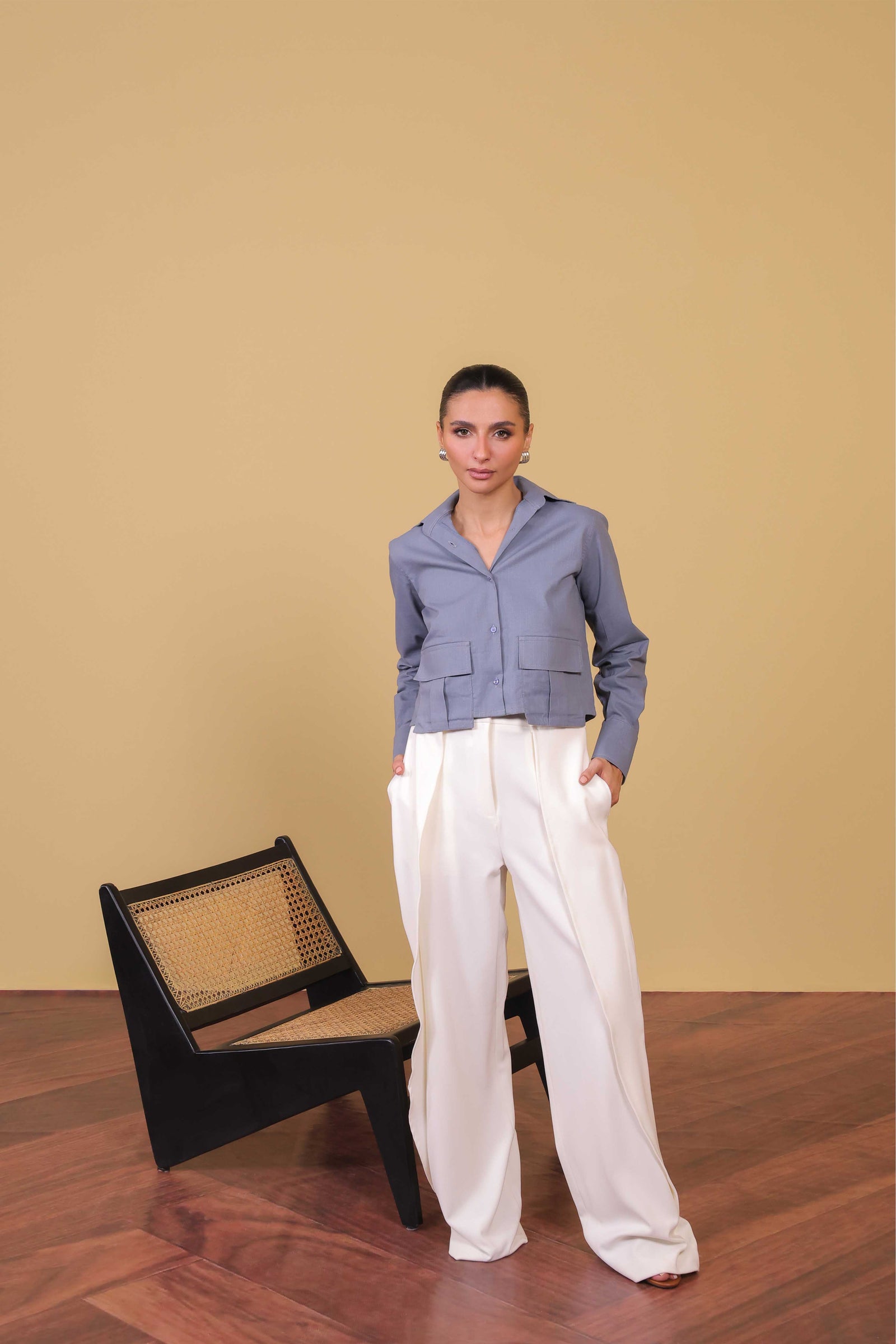 Slate Utility Cropped Shirt