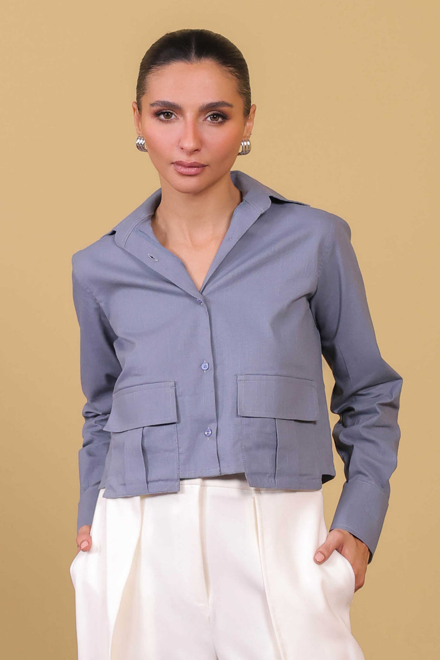 Slate Utility Cropped Shirt