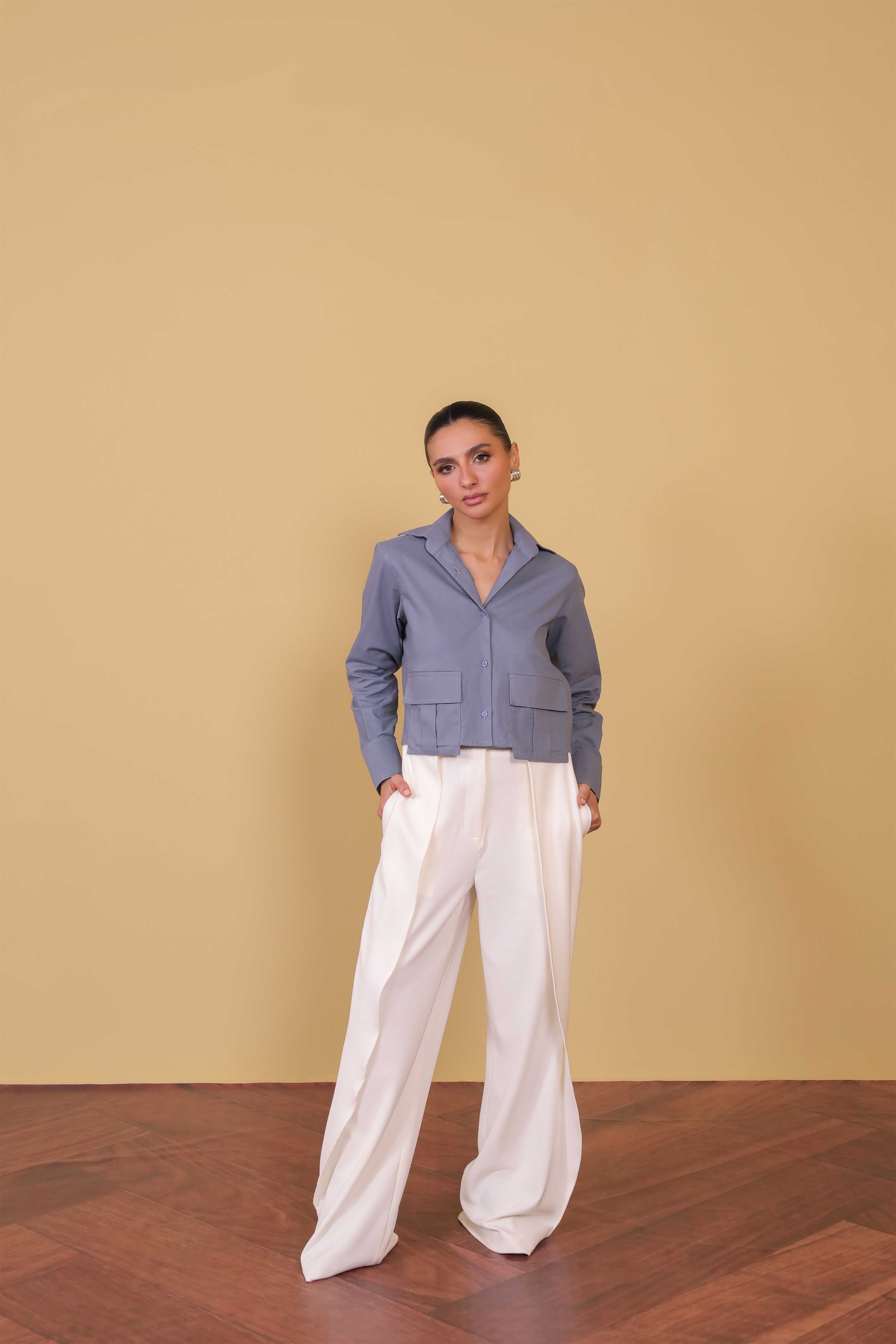 Slate Utility Cropped Shirt