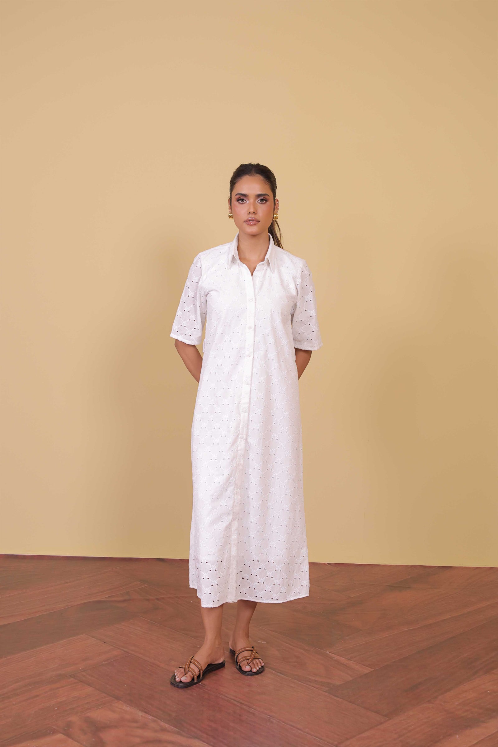 White Broiderie Shirt Dress