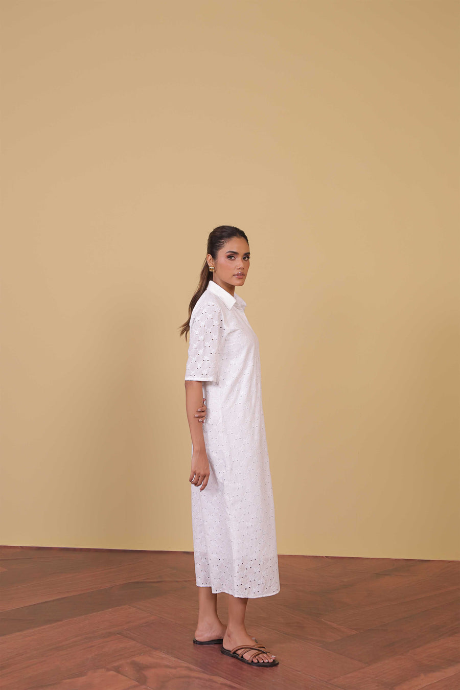 White Broiderie Shirt Dress