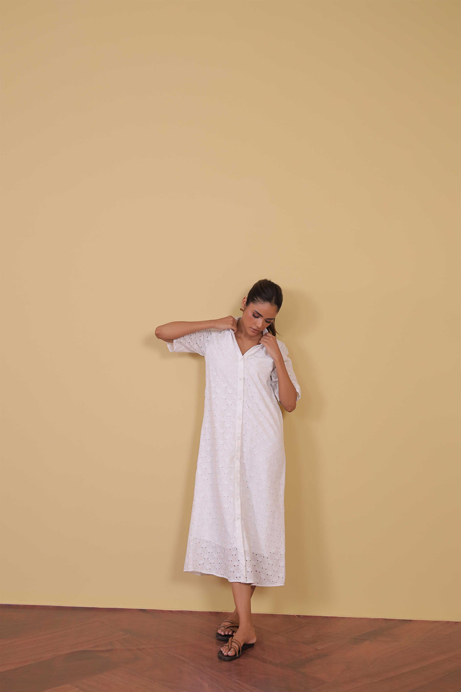 White Broiderie Shirt Dress
