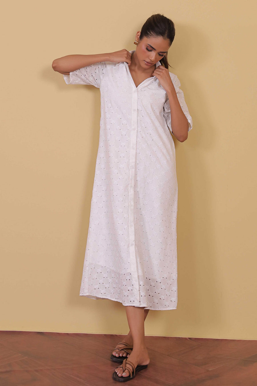 White Broiderie Shirt Dress