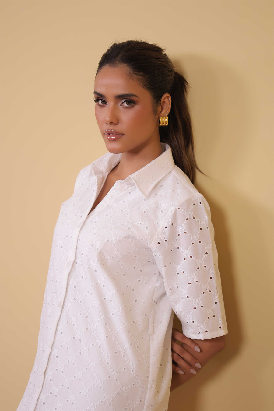 White Broiderie Shirt Dress