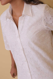 White Broiderie Shirt Dress