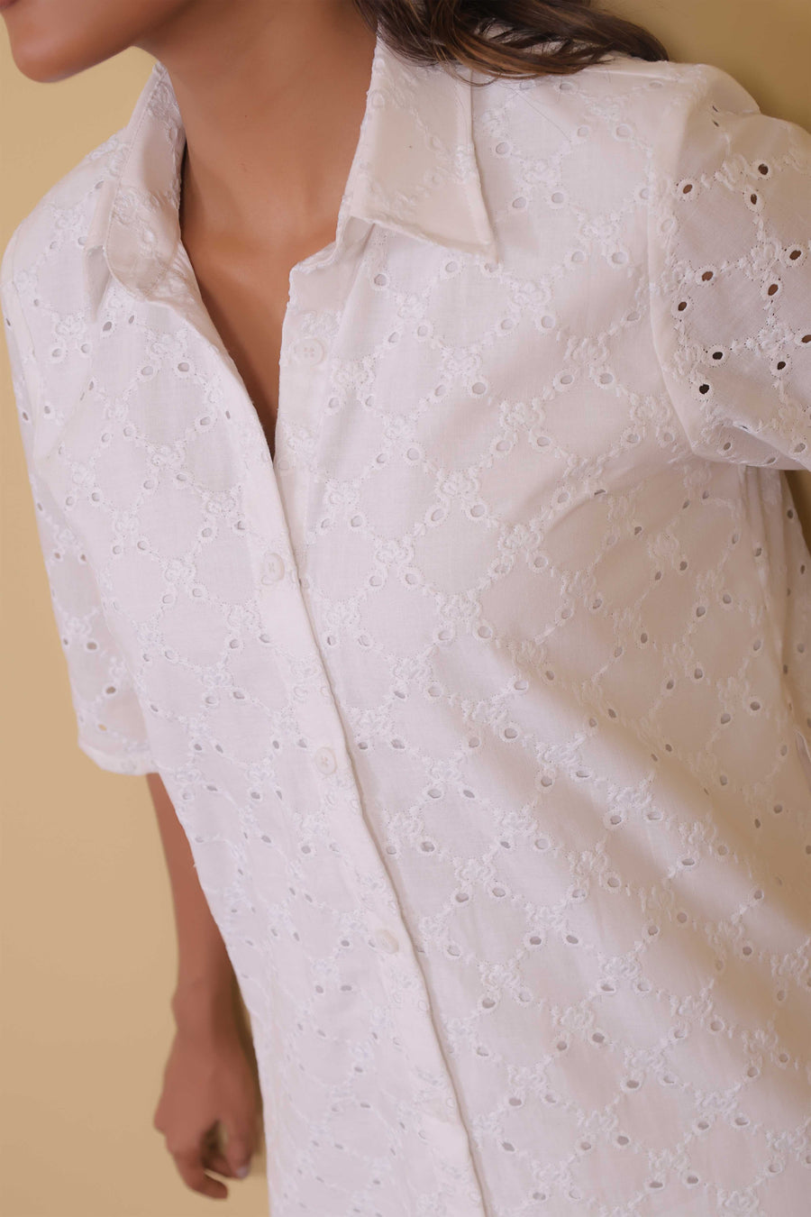 White Broiderie Shirt Dress