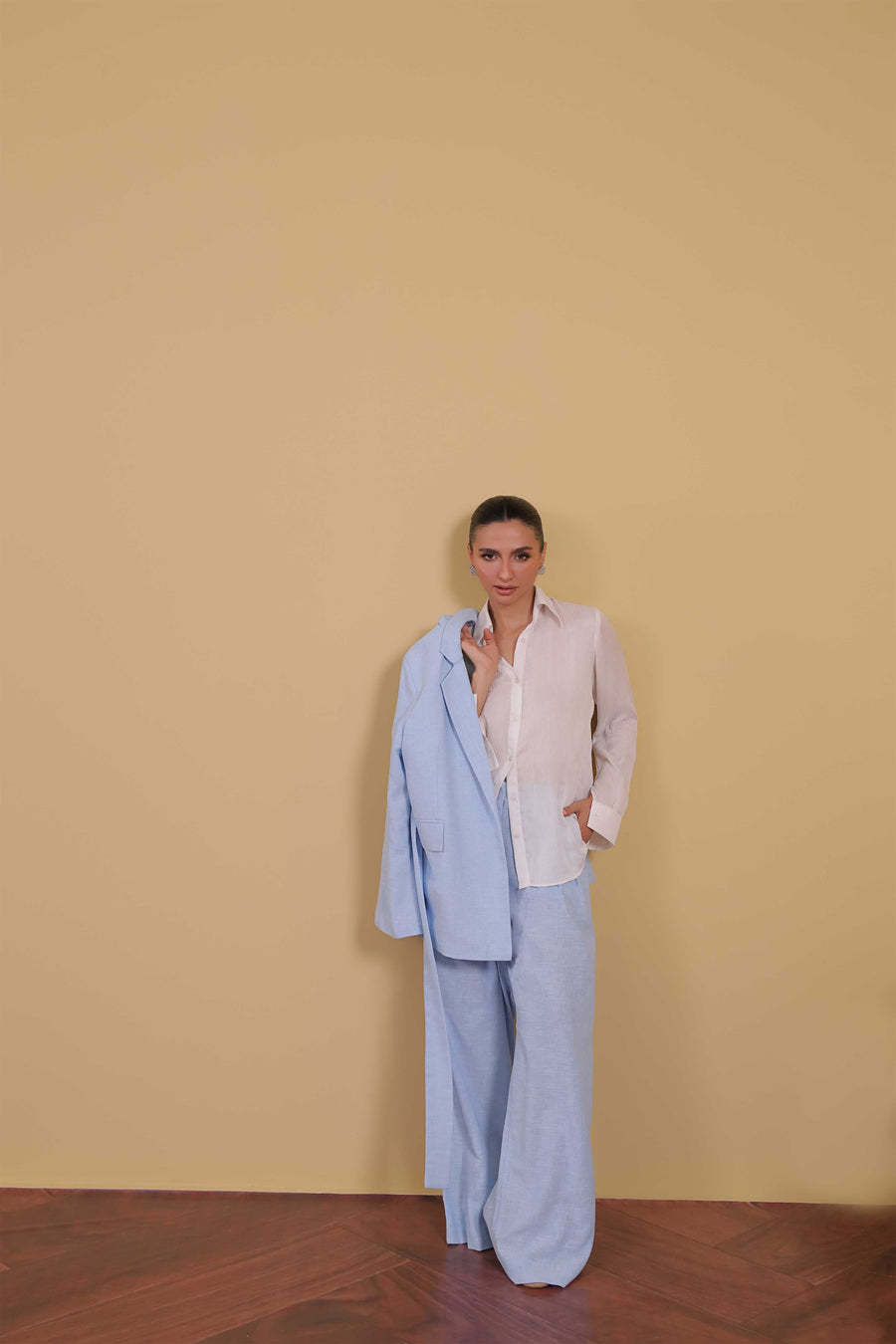 Powder Blue Wide Leg Trousers