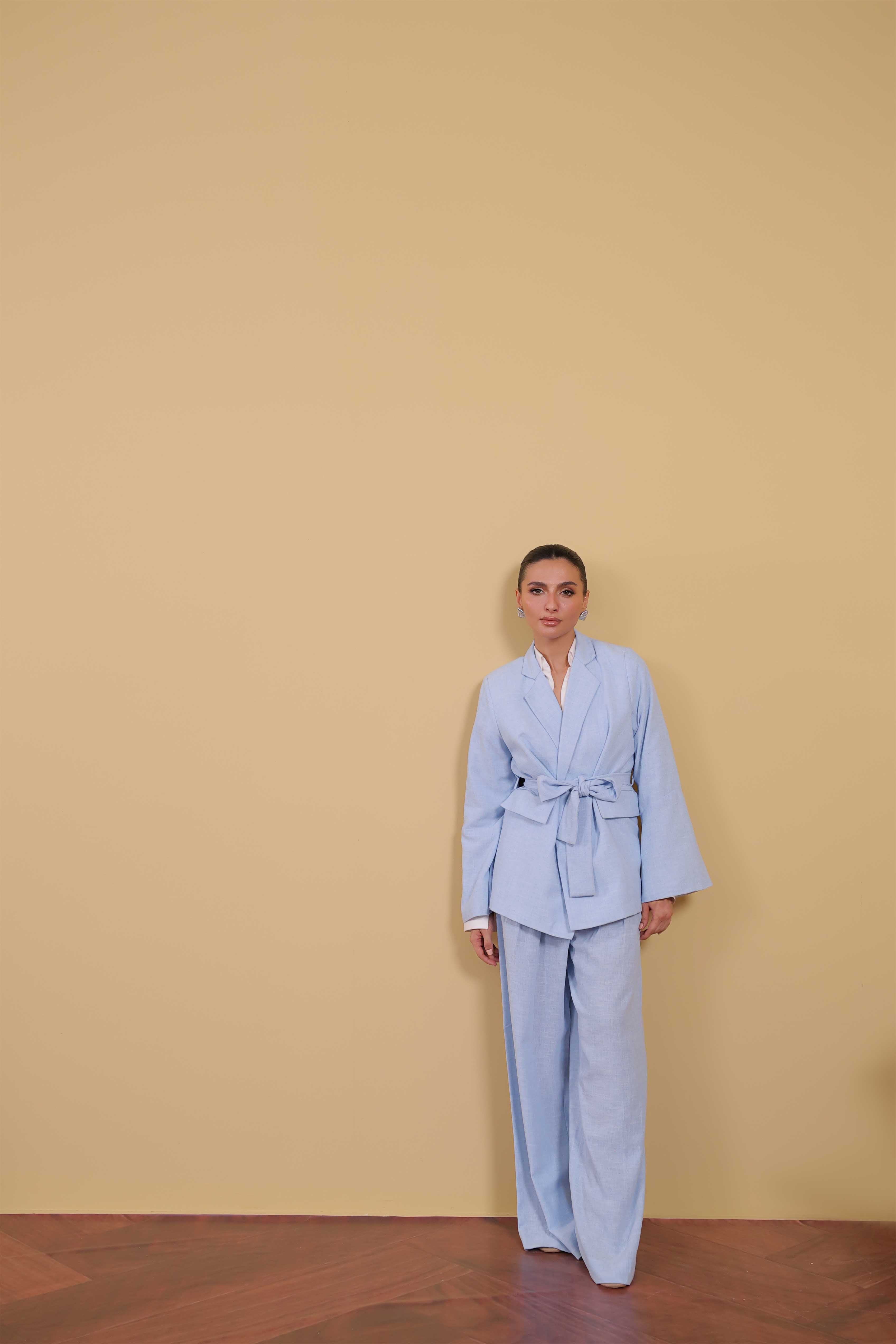 Powder Blue Wide Leg Trousers