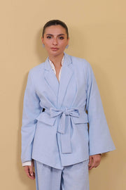 Powder Blue Tie Waist Blazer