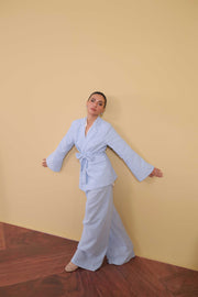 Powder Blue Tie Waist Blazer