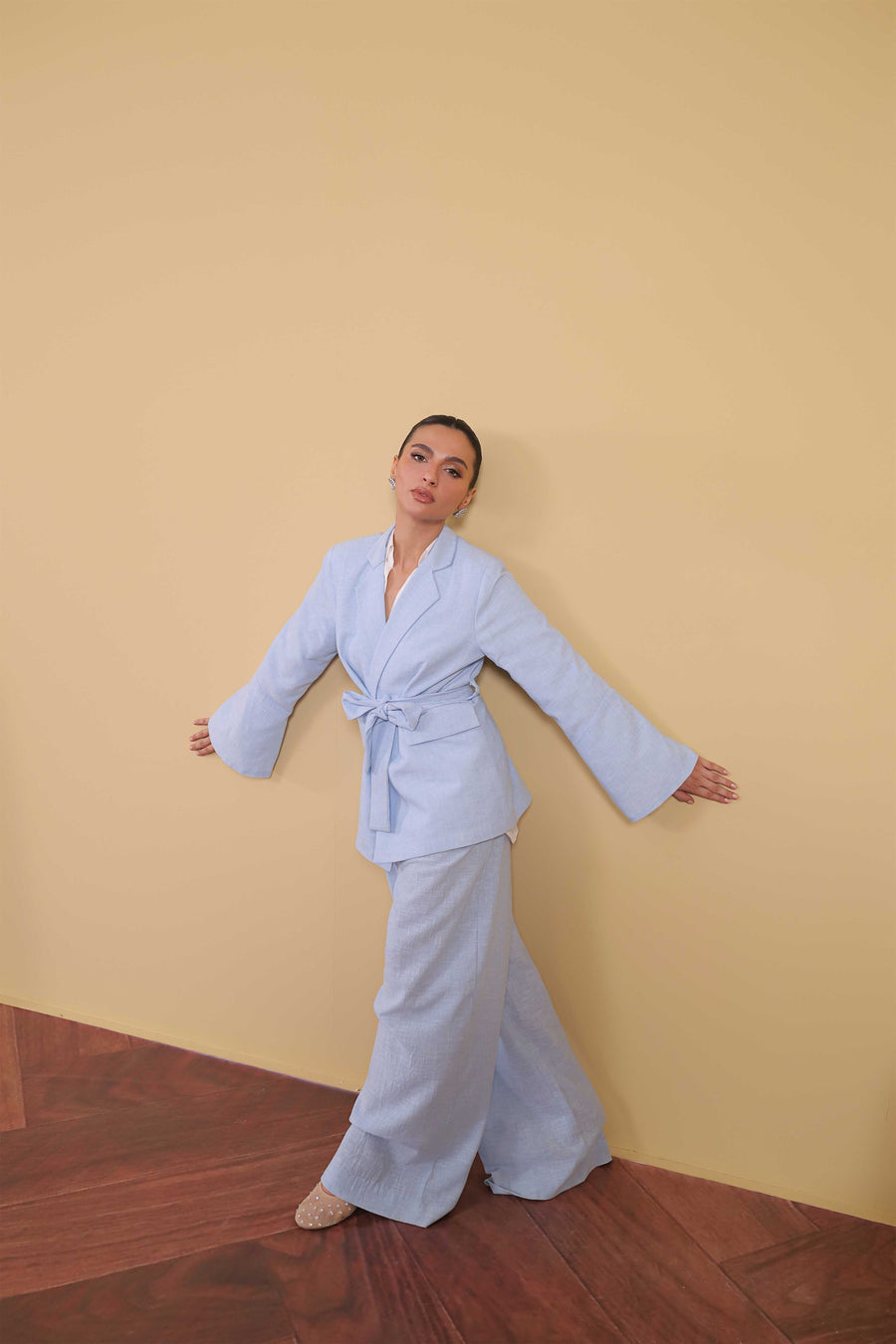 Powder Blue Tie Waist Blazer