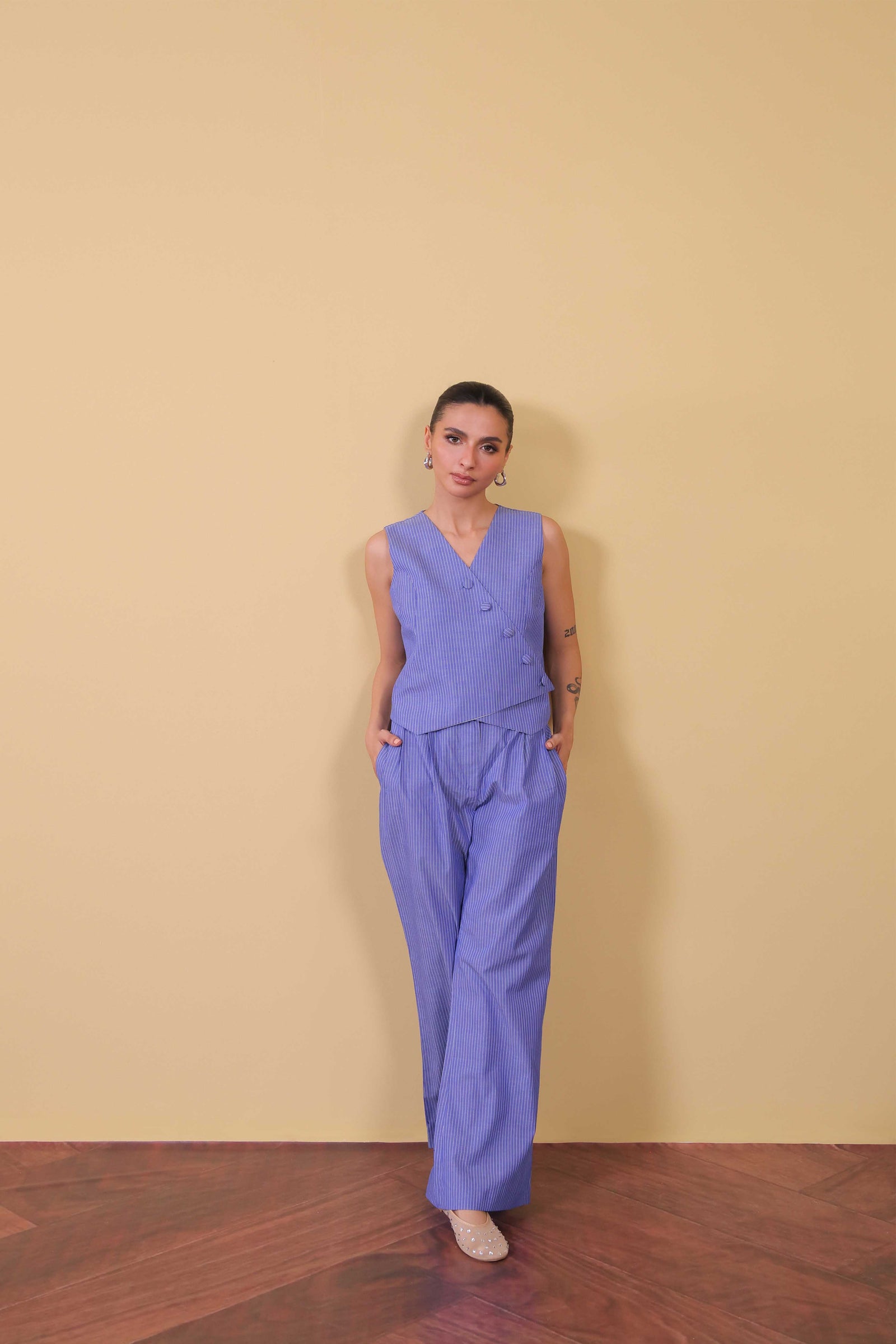 Soft Stripe Straight Trousers