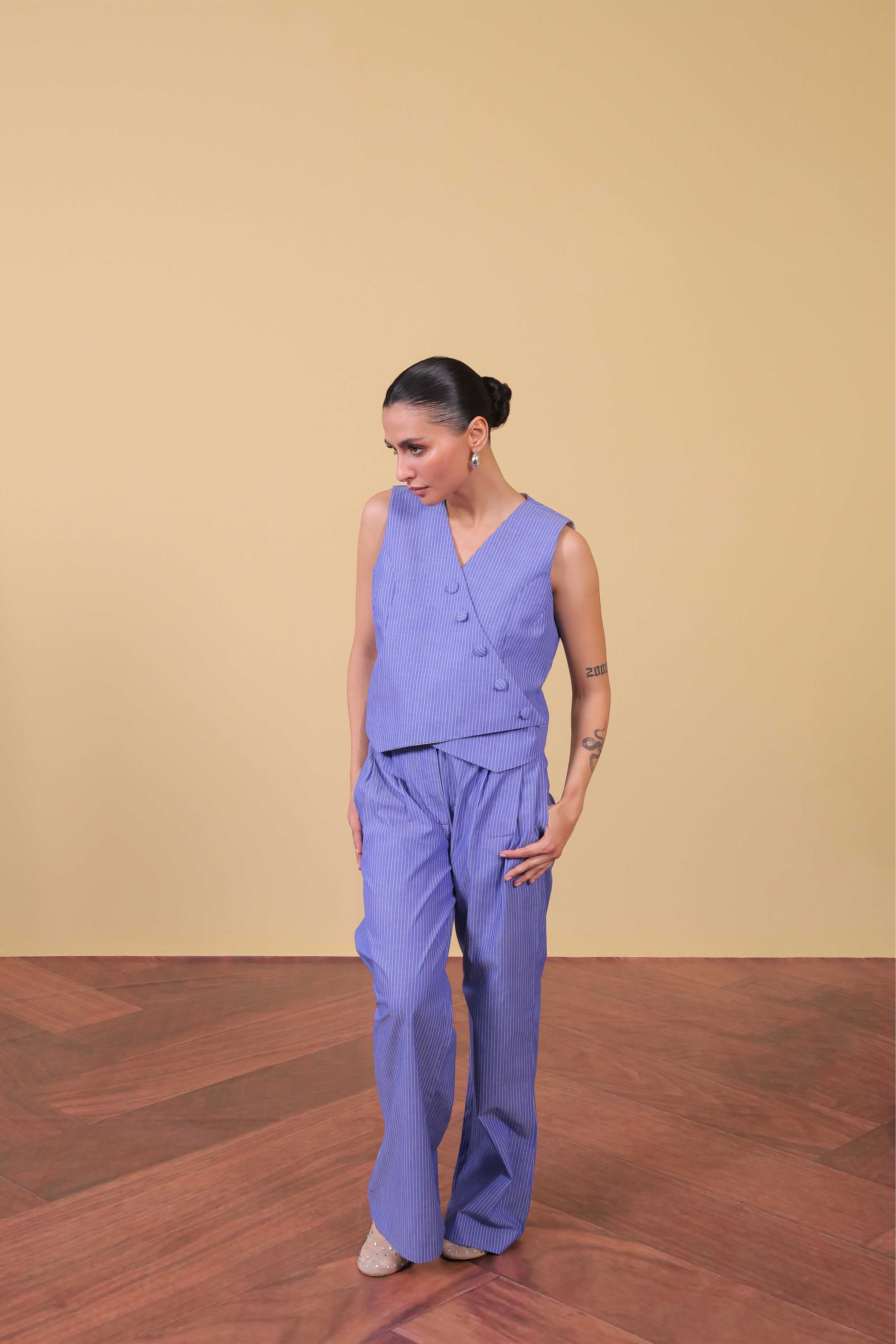 Soft Stripe Straight Trousers