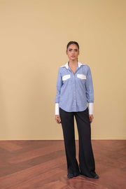 Contrast Collar Pinstripe Shirt