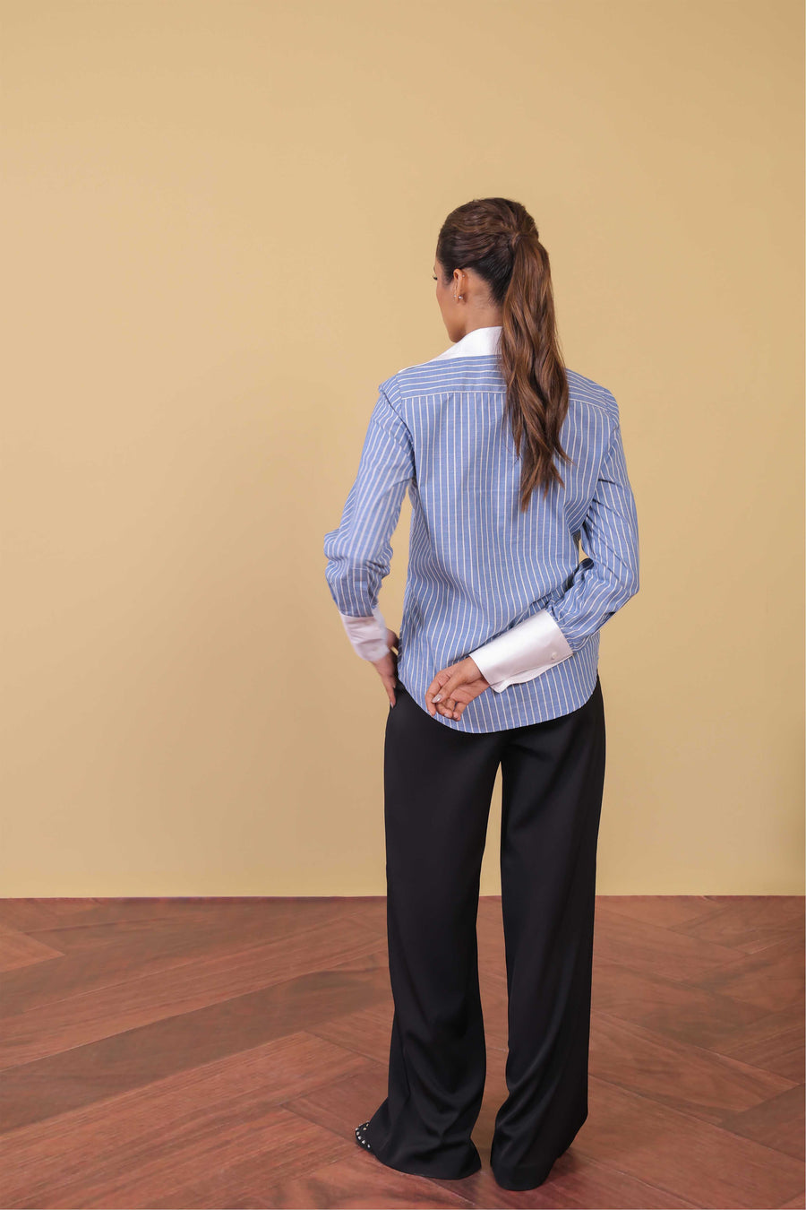 Contrast Collar Pinstripe Shirt