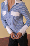 Contrast Collar Pinstripe Shirt