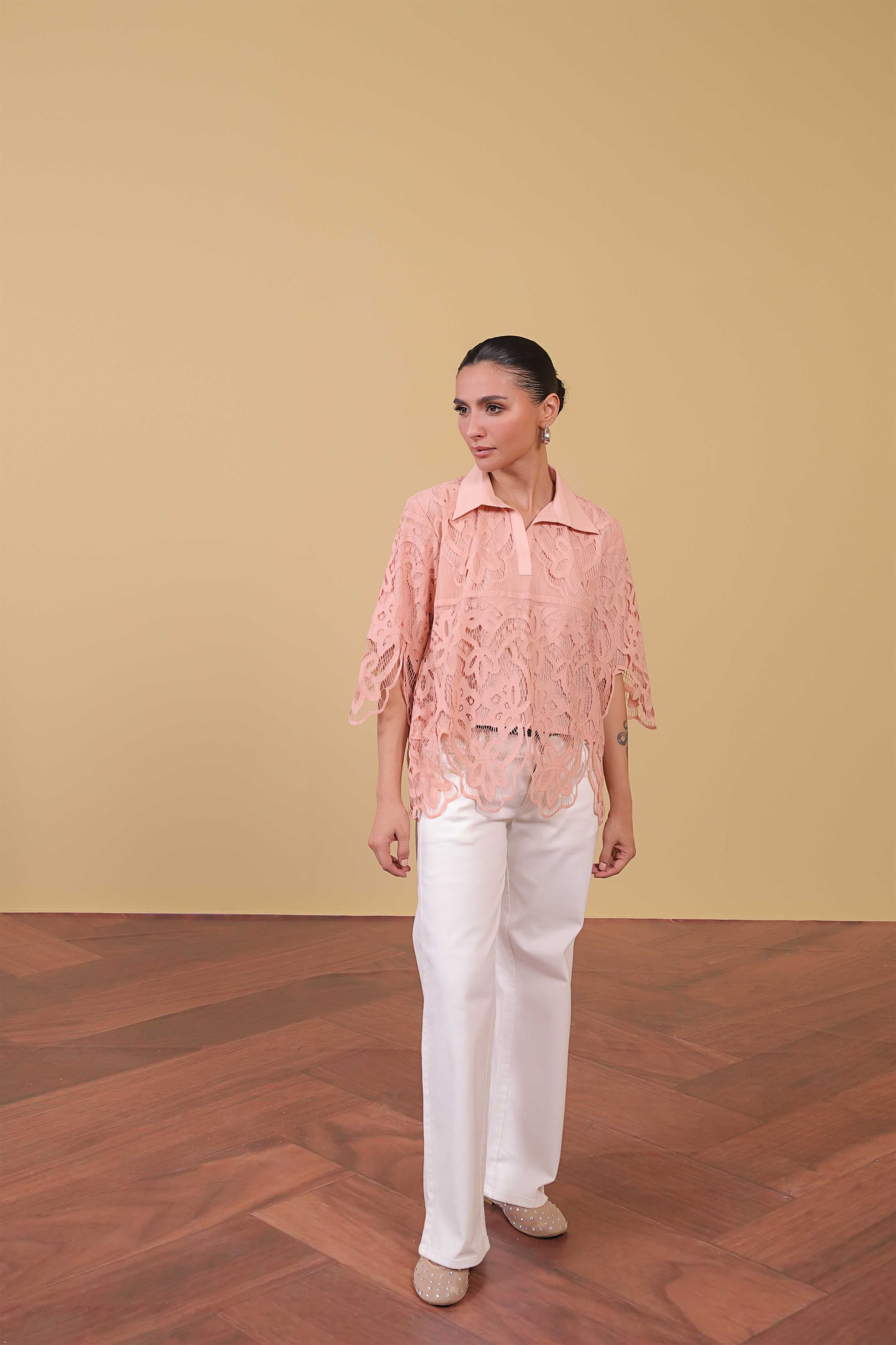 Blush Peach Cutwork Top