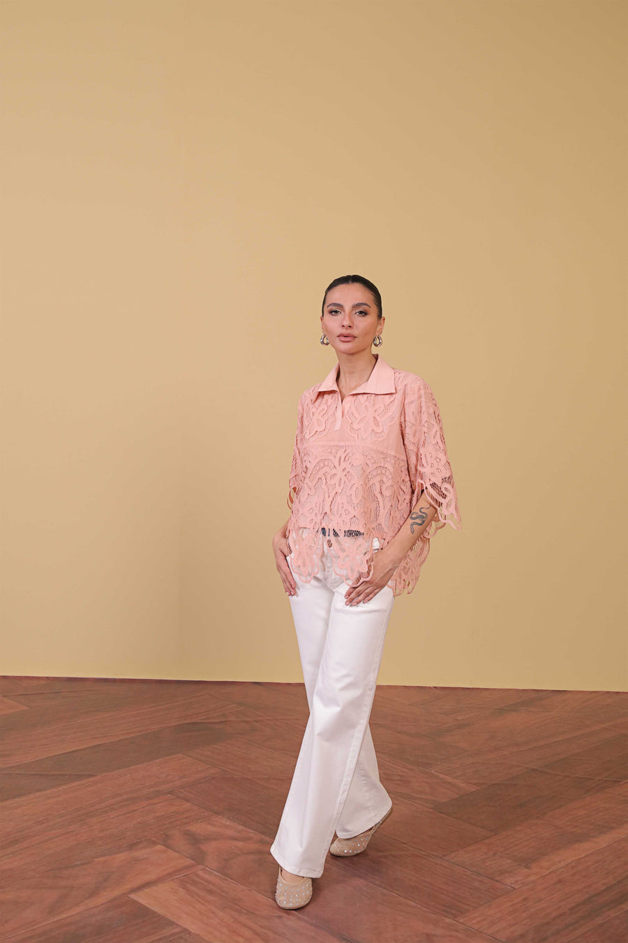 Blush Peach Cutwork Top