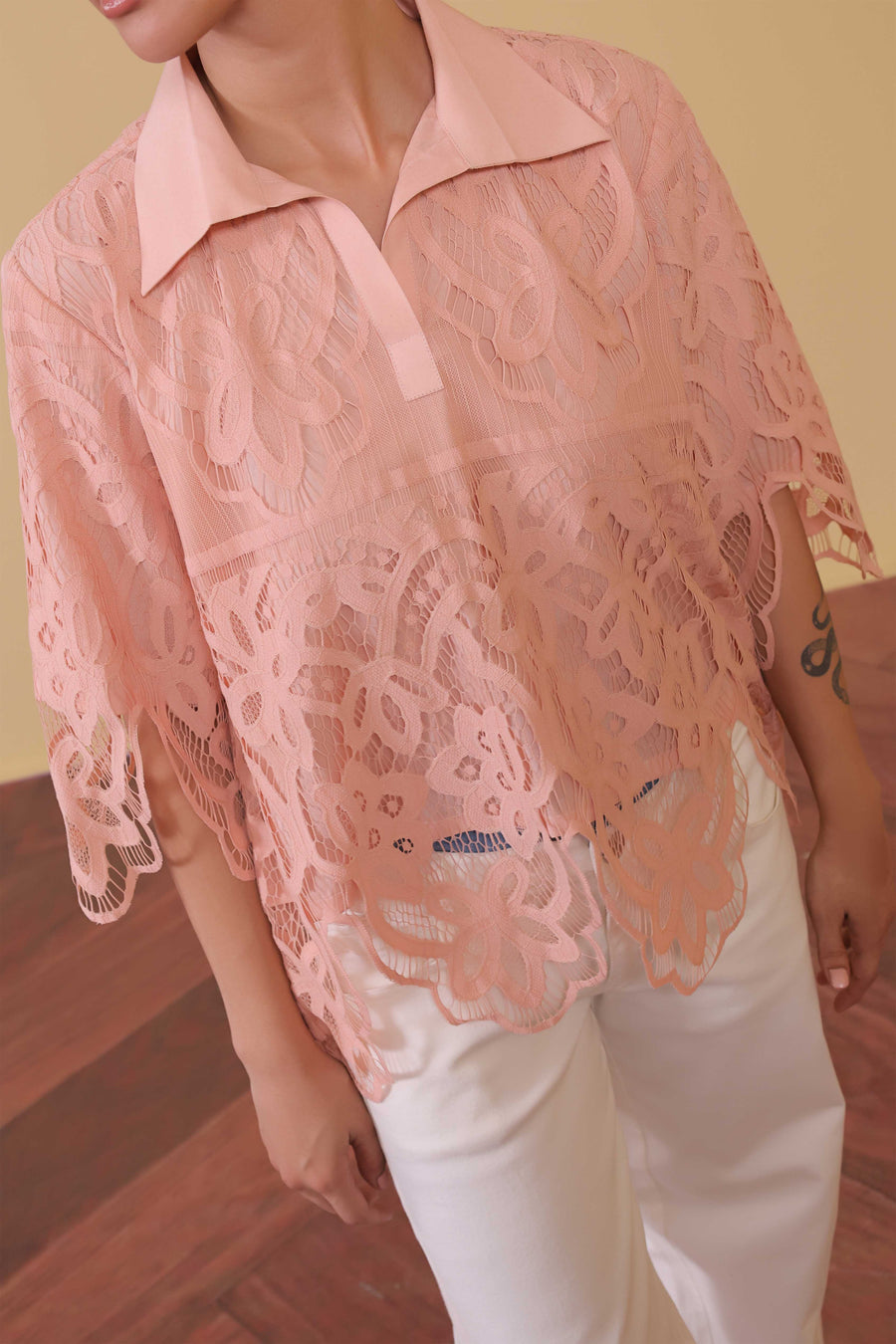 Blush Peach Cutwork Top