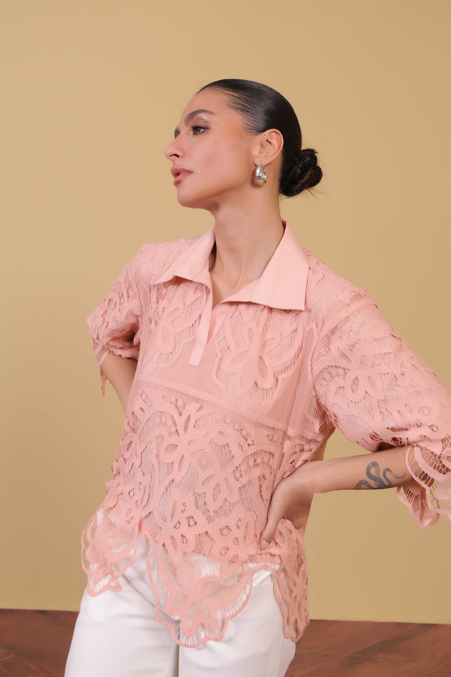 Blush Peach Cutwork Top