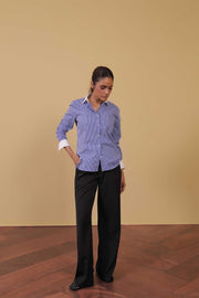 Pinstripe Contrast Collar Shirt