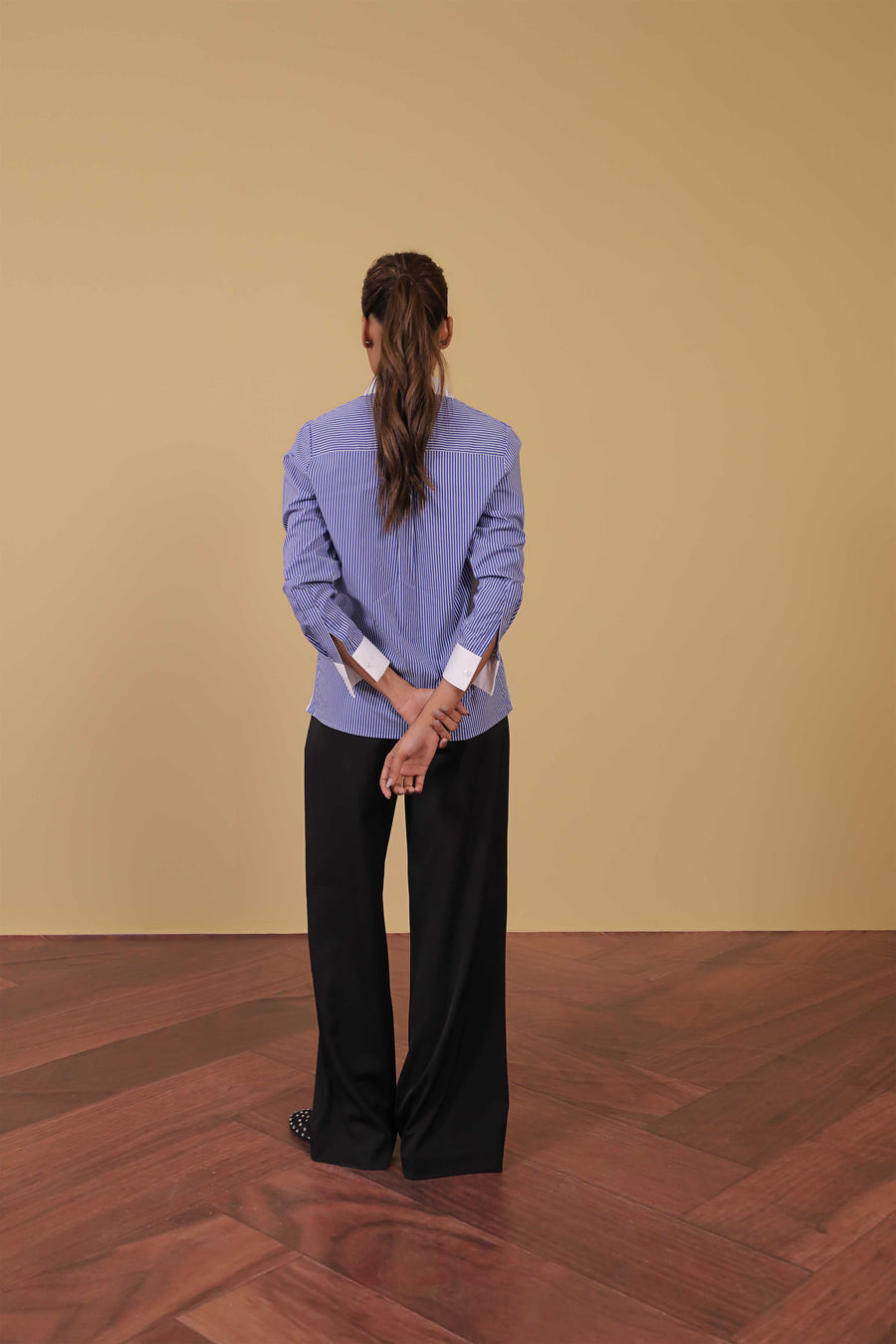 Pinstripe Contrast Collar Shirt