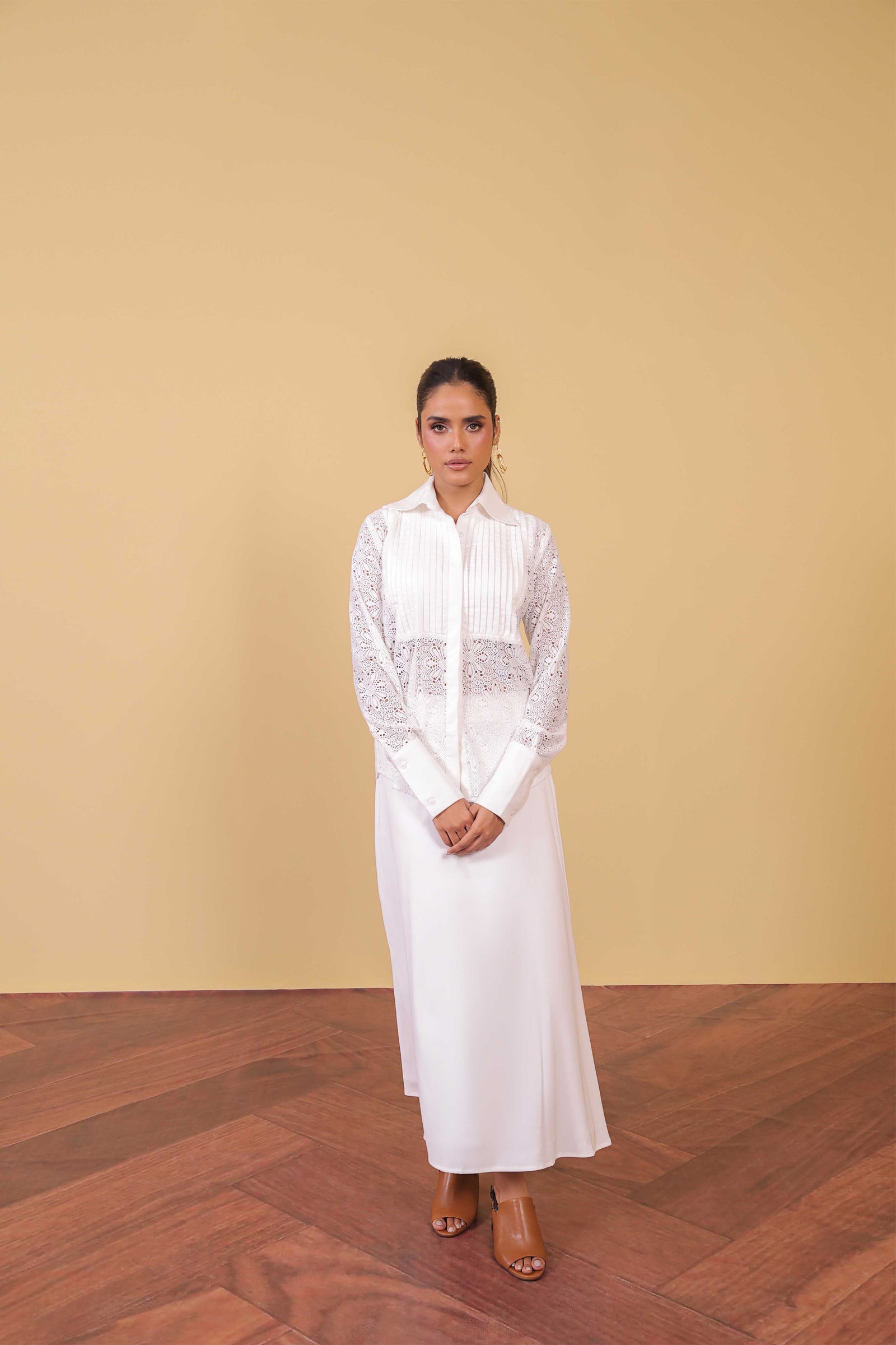 Lace Panel Pintuck Shirt