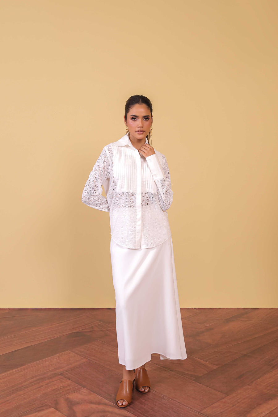 Lace Panel Pintuck Shirt