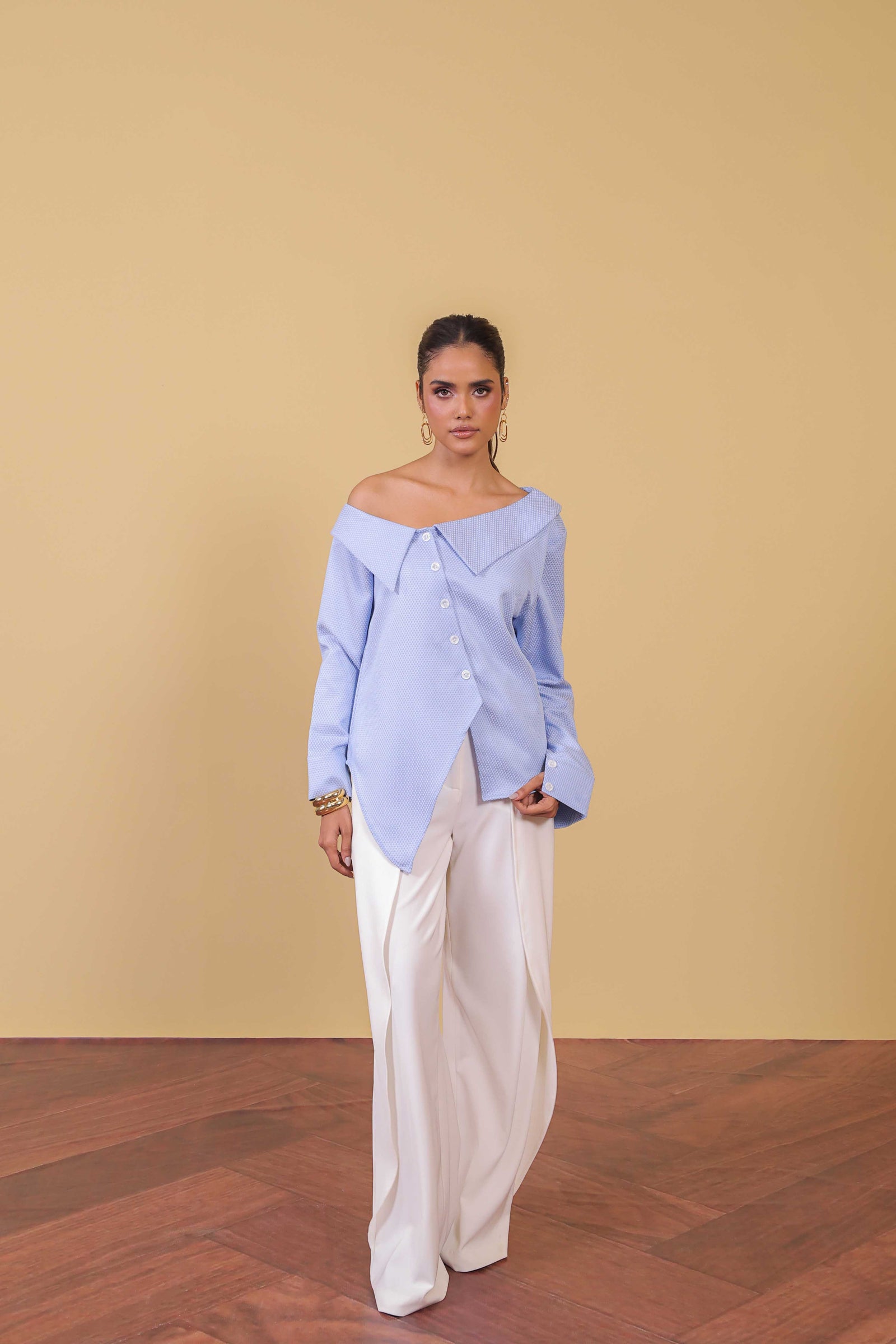 Powder Blue Off-Shoulder Shirt