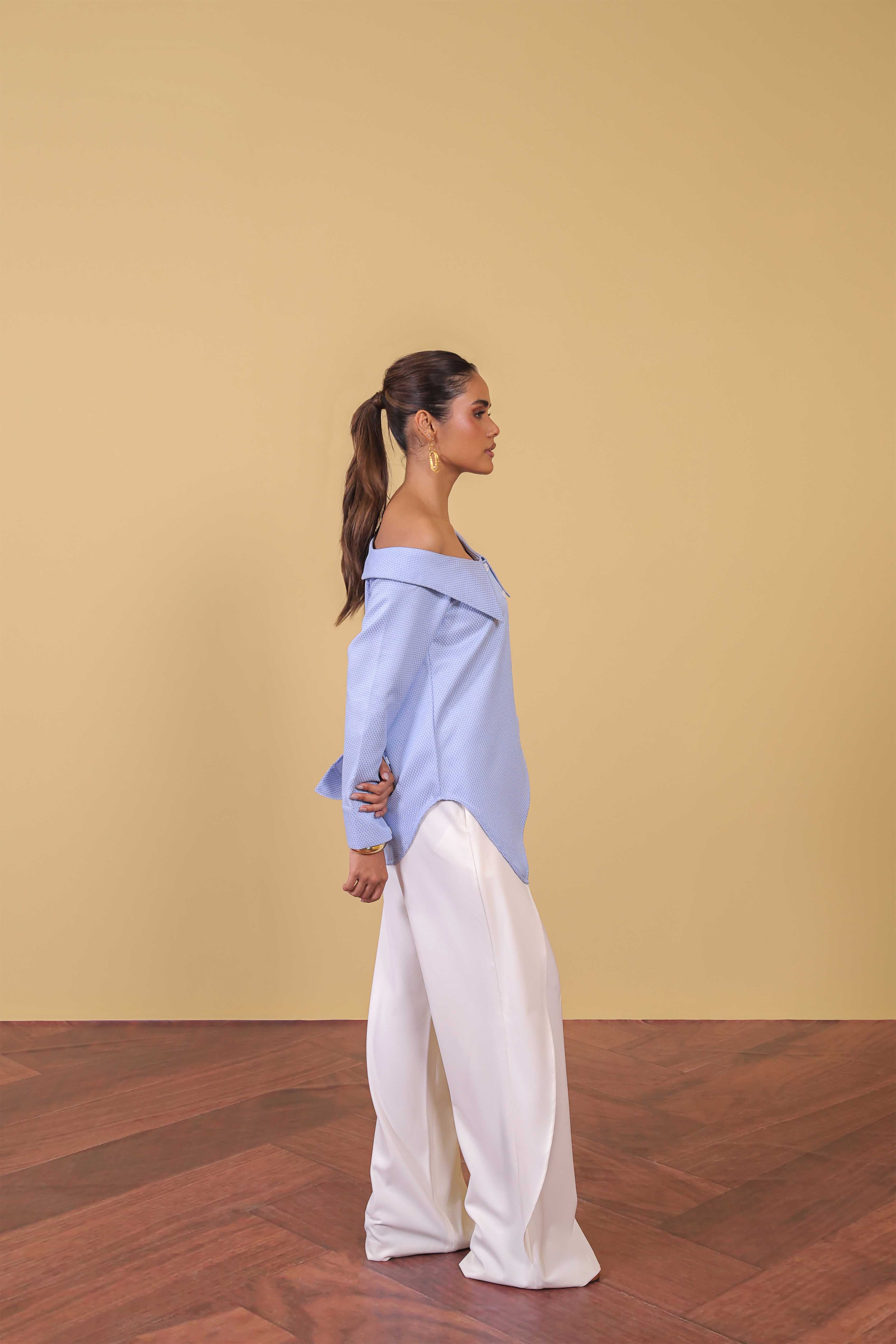 Powder Blue Off-Shoulder Shirt